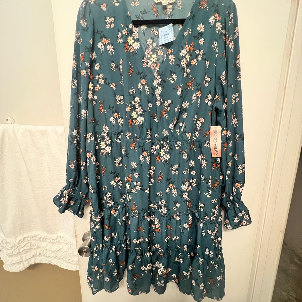 Inspired Hearts Hunter Green Floral Dress
